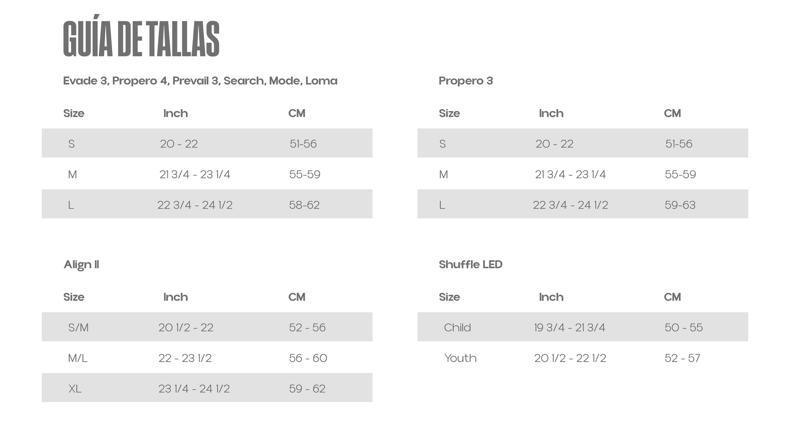 Guía de tallas